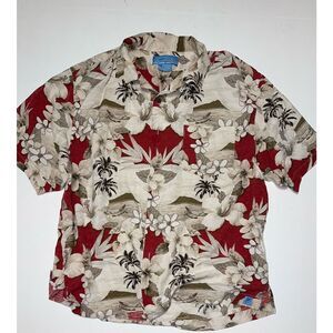 Bermuda Bay 100% Silk Hawaiian Floral‎ Button Up Shirt Men's Size XL